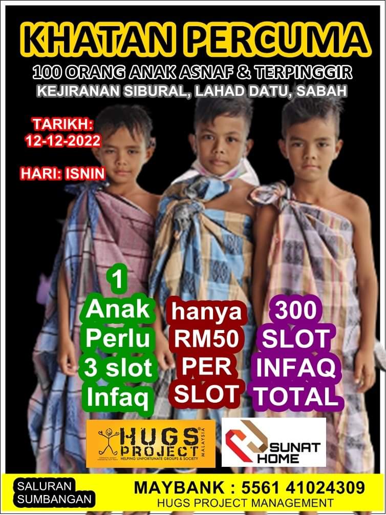 ❤️ SADAQAH JUMAAT MINGGUAN: SASARAN KUTIPAN MASIH TERLAMPAU JAUH❤️
⬇️⬇️⬇️⬇️⬇️⬇️⬇️⬇️⬇️⬇️⬇️⬇️⬇️⬇️
*INFAQ UNTUK PROGRAM KHATAN PERCUMA 100 ORANG ANAK-ANAK ASNAF &amp; TERPINGGIR DI KEJIRANAN SIBURAL, LAHAD DATU, SABAH. (KG BANGKARAT/SIBURAL/MARABUNG)*