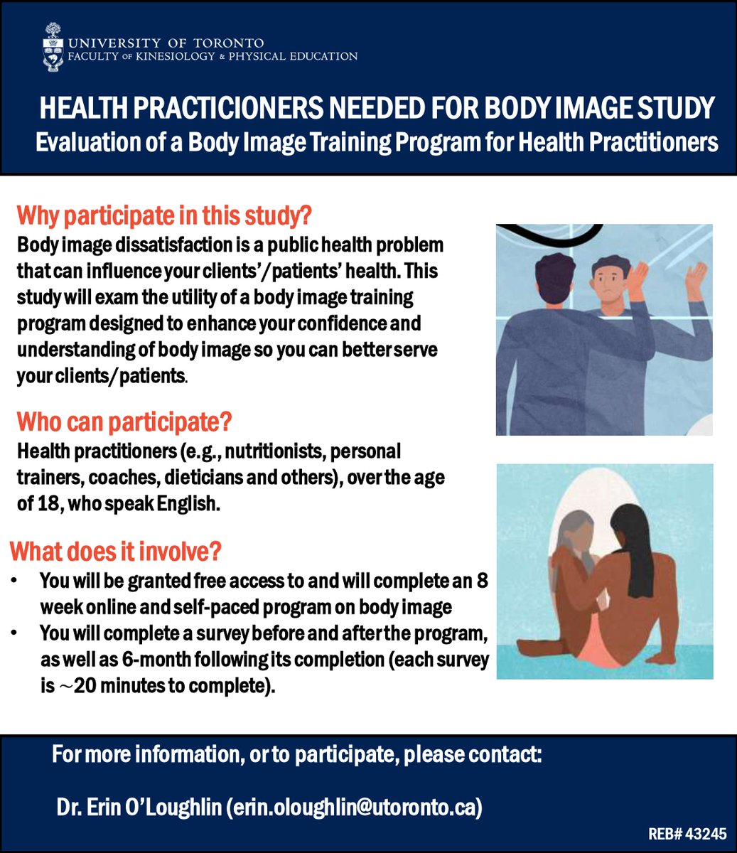 STUDY OPPORTUNITY! We are recruiting current health practitioners  (e.g., athletic, fitness, or strength and conditioning coaches, nutritionists, dietitians, occupational, physiotherapists and others) to evaluate a Body Image Fundamentals course. DM @Brown_David19  for details!