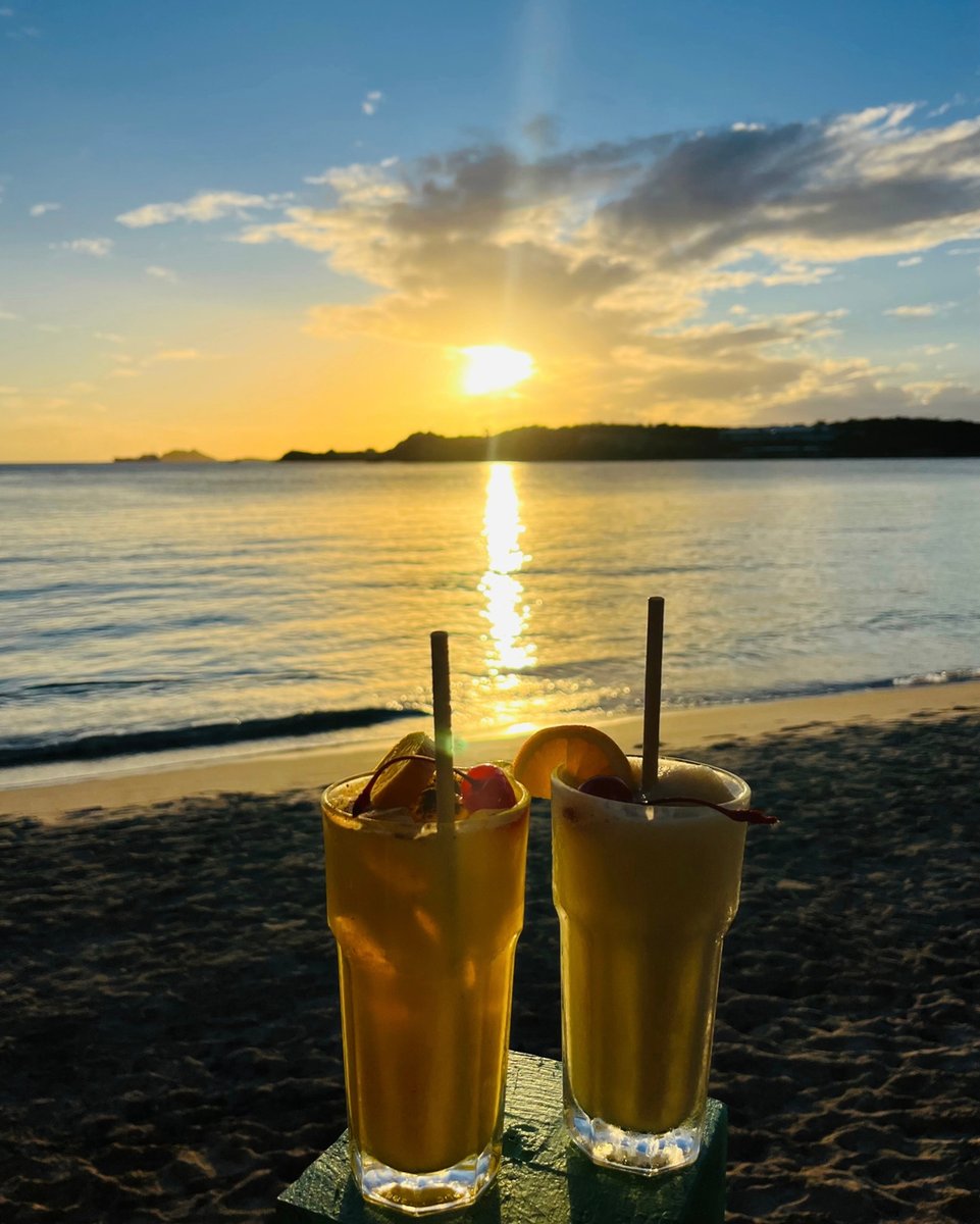 Join us at the beach bar for a sunset sip!  
.
.
.
#usvi #virginislands #caribbean #beaches #island #travel #americasparadise  #stthomas #stjohn #emeraldbeachvi #sunset