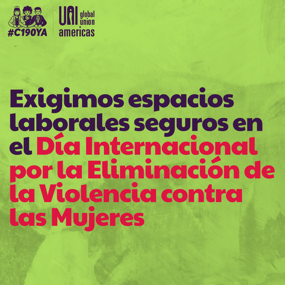 📣Hoy es un día de sensibilización y denuncia sobre la violencia contra las mujeres en todos los ámbitos. 

🫱🏾‍🫲🏼En lo laboral, se hace urgente ratificar el #C190YA para erradicar toda forma de discriminación y violencia en el trabajo.

✊🏾¡Exigimos espacios laborales seguros! #25N
