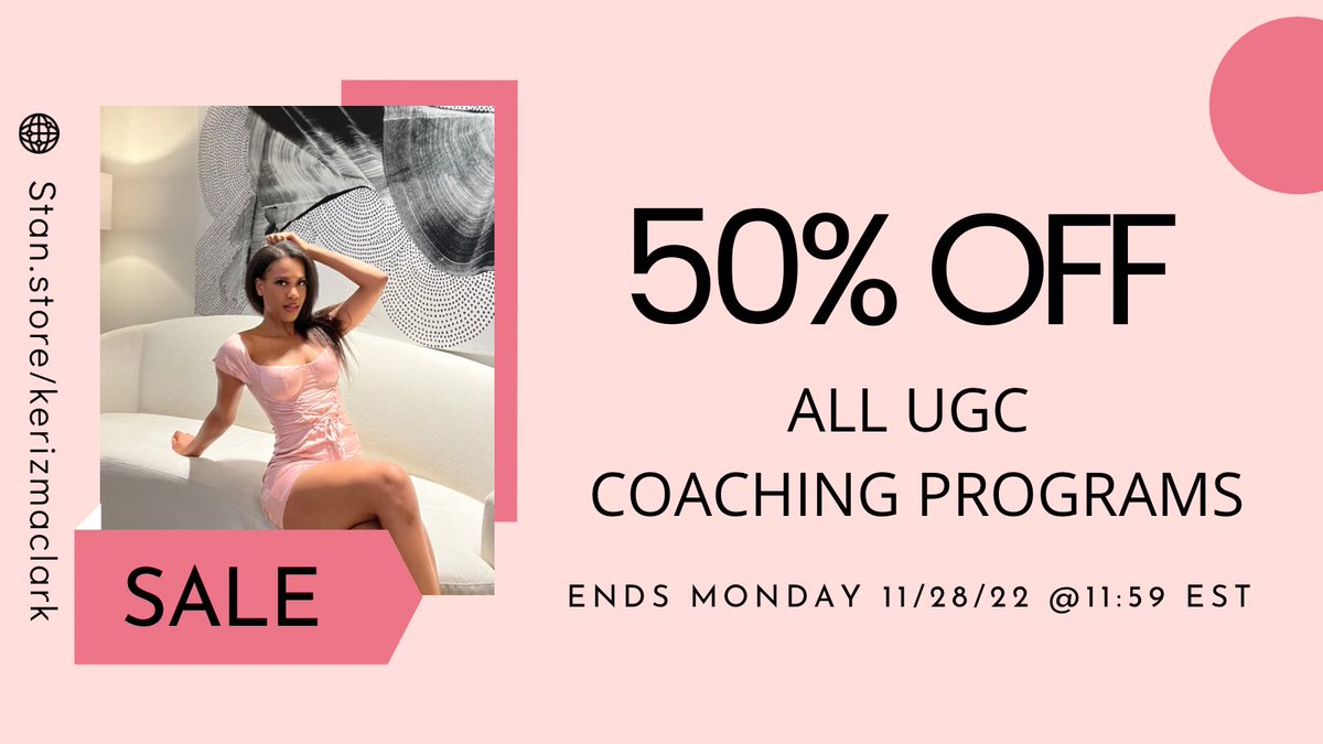 KerizmaClark's tweet photo. I love a good sale🥰 50% off ALL my UGC coaching programs including 1:1 sessions💖💸 Use code: IamWealthy at checkout✨ https://t.co/1sl9gZw7vh #ugc #ugccommunity #ugccreators #ugccreatorsneeded #ugcnet2022 #ugccontent https://t.co/qXEJkNF9Jz