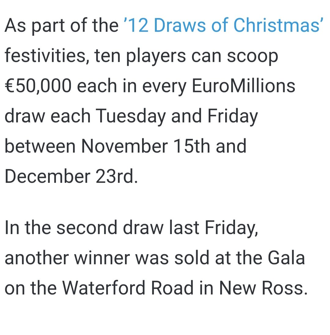 Congratulations to the lucky winner of 50,000 on <a href="/NationalLottery/">The Irish National Lottery</a> ticket bought in Gala, Waterford Road,New Ross last week in Euro millions.
#newross #Wexford #Ireland #Kilkenny