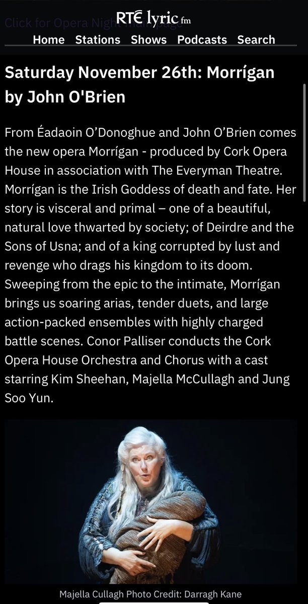 majellacullagh's tweet photo. MORRÍGAN The #opera by #Irish #composer team of John O’Brien and Éadaoin O’Donoghue will be #broadcast at 19.00 hours on Saturday 26th November 2022 on @RTElyricfm You will LOVE IT! 🎉🎶🎉 #irishopera #newopera #worldpremiere #irishmythology #classicalmusic https://t.co/CHEhT9LRRE