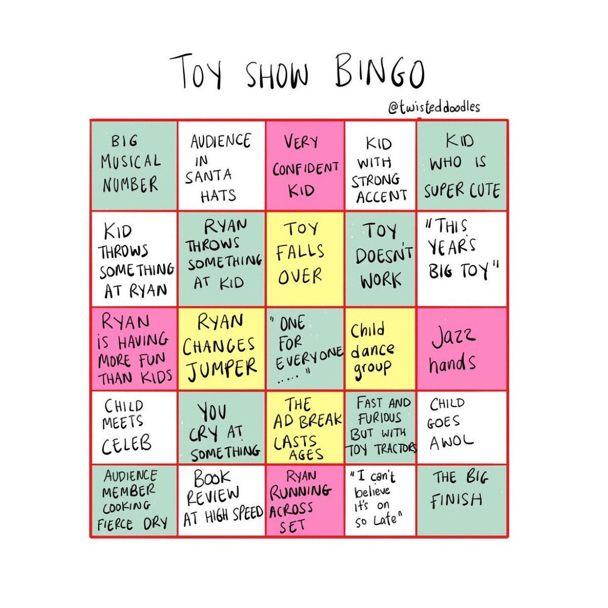 twisteddoodles's tweet image. Toy show bingo #LateLateToyShow