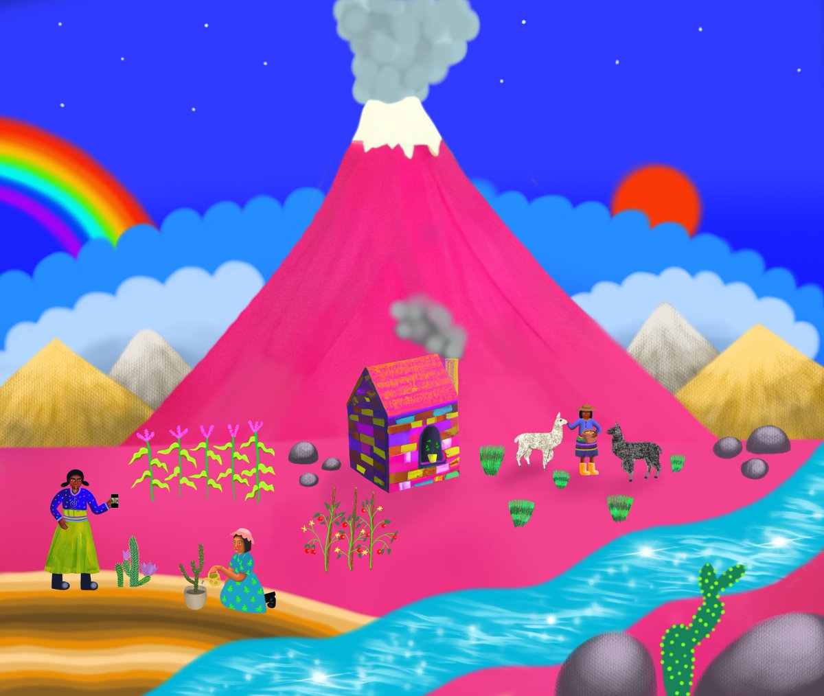 lalunayelfuego's tweet photo. 🚨new drop🚨
🌈🌋AL PIE DE UN VOLCÁN🌋🌈

Last piece of WASICHAKUNA series 

13/15editions
5.7 tez

Link in comments ❤️ https://t.co/8BFCKVSRIO