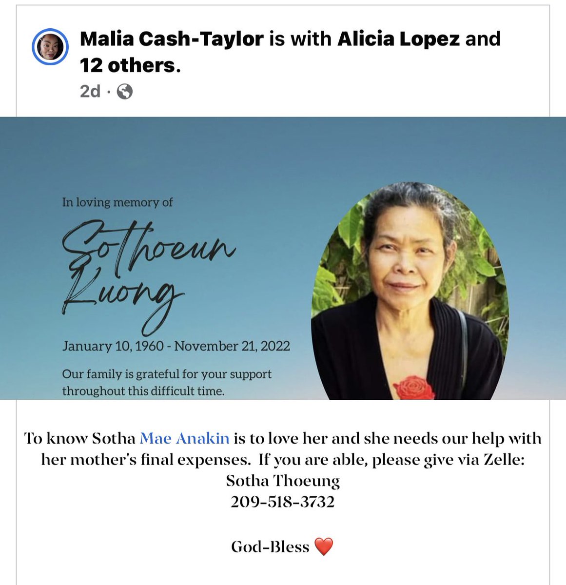 Sothareyes's tweet photo. @pulte  my mom just passed away and we’re needing some help to pay for funeral expense 🙏🏽🙏🏽 https://t.co/a35TOBzFoY