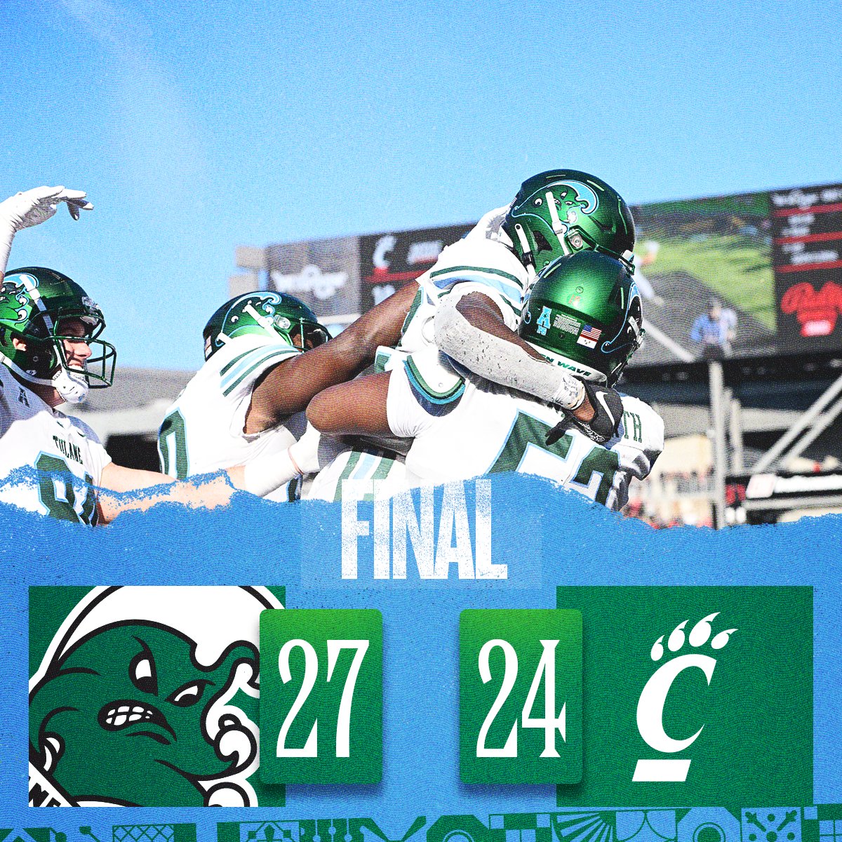Tulane Football (@greenwavefb) on Twitter photo We did something historic today as Tulane wins the <a href="/American_FB/">American Football</a> Regular Season Championship and ends the Bearcats' 32-game home winning streak!!!! See everyone in New Orleans next weekend!!!
#RollWave 🌊 We did something historic today as Tulane wins the <a href="/American_FB/">American Football</a> Regular Season Championship and ends the Bearcats' 32-game home winning streak!!!! See everyone in New Orleans next weekend!!!
#RollWave 🌊