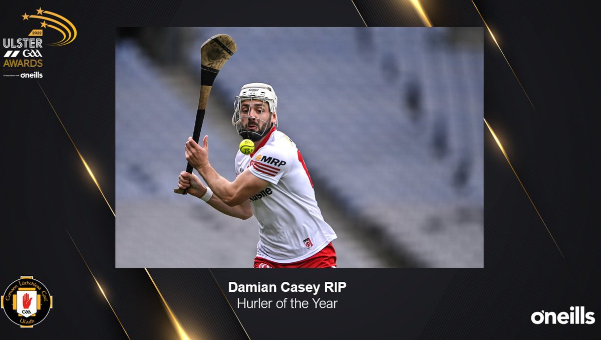 UlsterGAA's tweet photo. The Ulster GAA Hurler Of The Year for 2022 is Damian Casey RIP @DGNHurlingclub &amp; @TyroneGAALive 

#UGAAAwards22 https://t.co/XoUULSJPlz