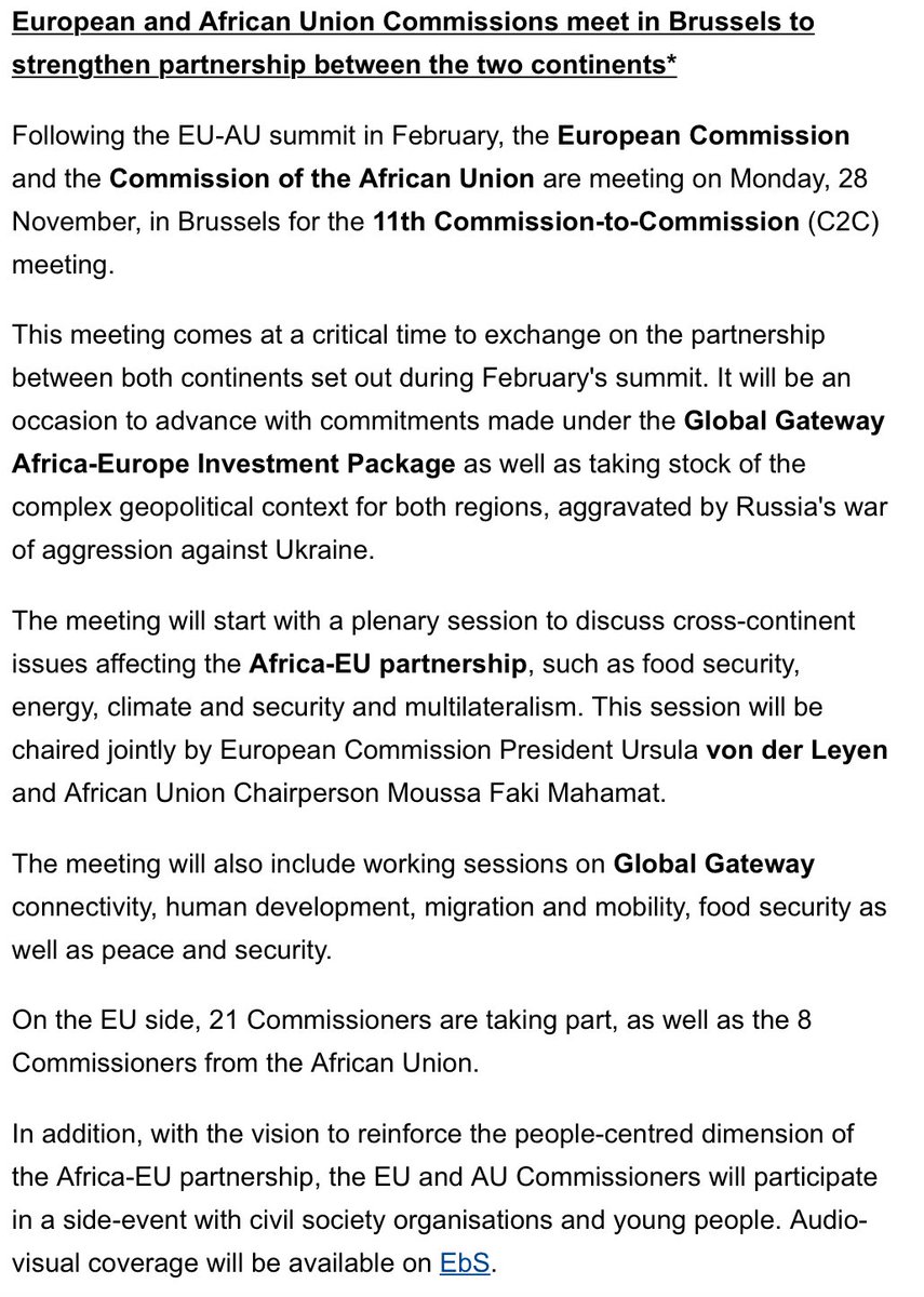 Big Monday ahead for EU aid watchers. EU-AU commission-to-commission meeting + EU development ministers meeting (though looks like @JosepBorrellF will be disappointed again, w failure of many ministers to show up to discuss #Afghanistan, #Ukraine and #EUAUsummit deliverables).