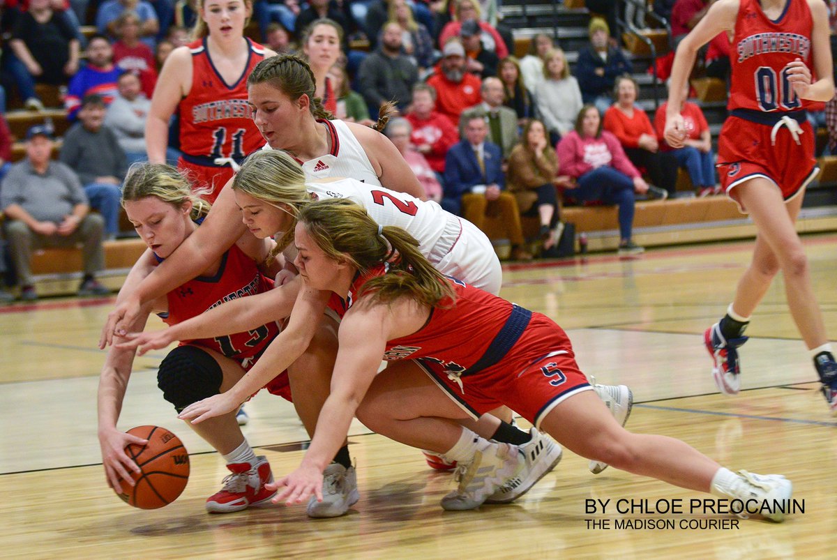 CampbellSports's tweet photo. Madison's girls won their 11th-straight Victory Bell with a 56-30 win over Southwestern on Wednesday. (Madison Courier photos by Chloe Preocanin) https://t.co/S1k5dMu5hh