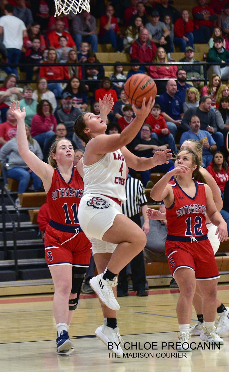 CampbellSports's tweet photo. Madison's girls won their 11th-straight Victory Bell with a 56-30 win over Southwestern on Wednesday. (Madison Courier photos by Chloe Preocanin) https://t.co/S1k5dMu5hh