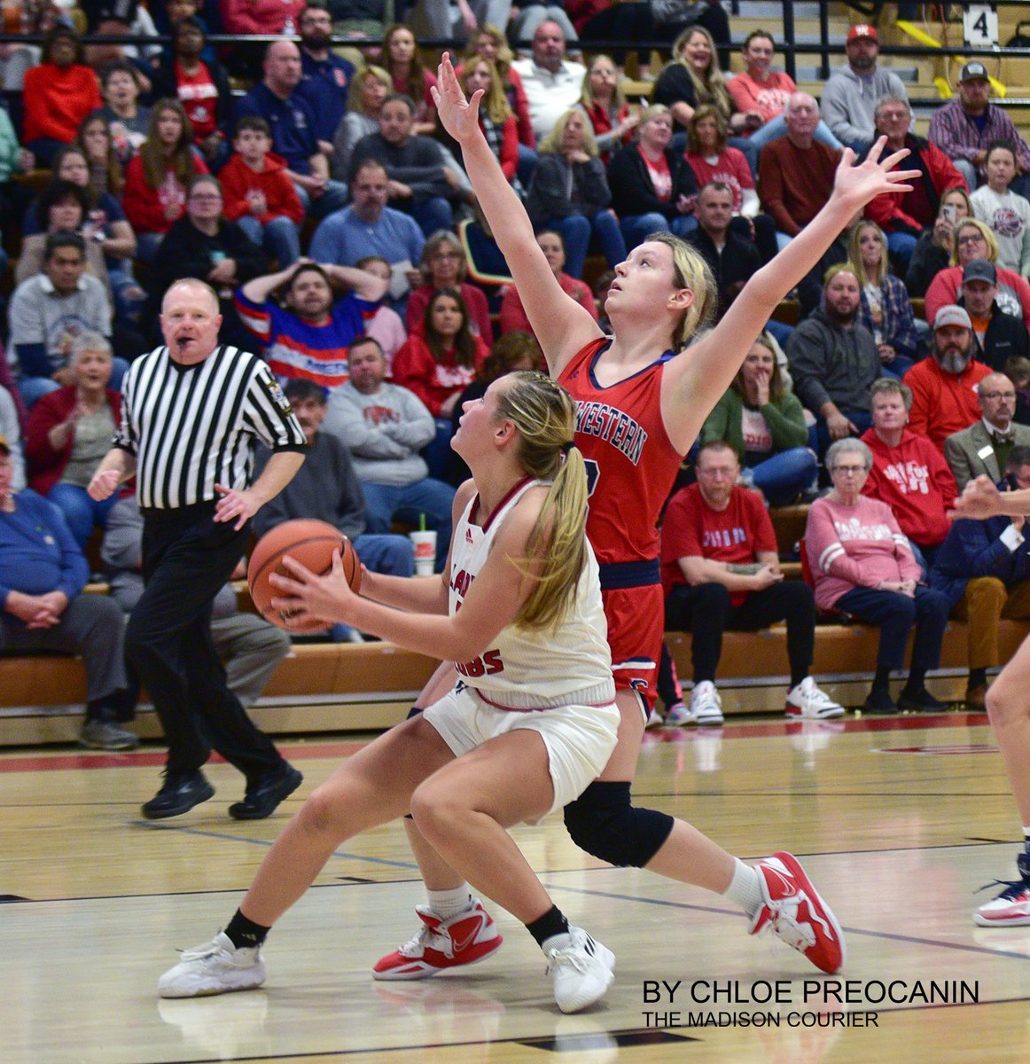 CampbellSports's tweet photo. Madison's girls won their 11th-straight Victory Bell with a 56-30 win over Southwestern on Wednesday. (Madison Courier photos by Chloe Preocanin) https://t.co/S1k5dMu5hh
