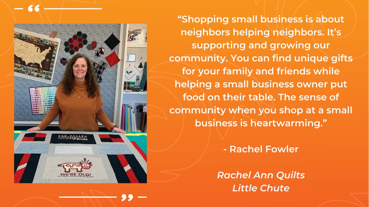 Need a reason to shop small this Saturday? Supporting small businesses, like Rachel Ann Quilts, helps our community grow and thrive.

If you're new to #SmallBusinessSaturday, check your city's website for things like 'passports' and see how you can support your city this weekend.