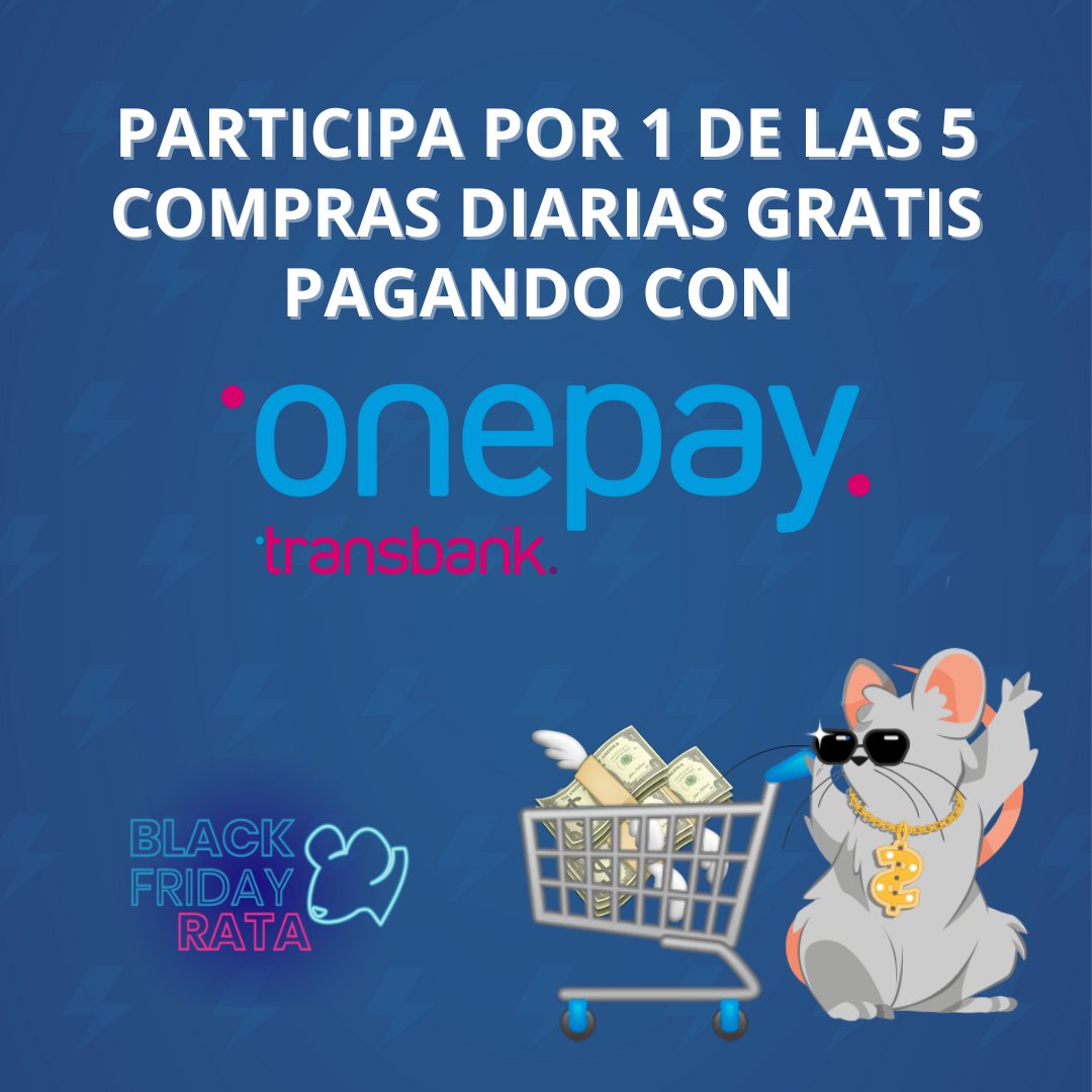 DescuentosRata's tweet photo. CONCURSO #BlackFridayRata 🛒 Compra con OnePay Transbank y gana 1 de las 5 compras diarias gratis😱 😱

¿Cómo participar? Durante el Cyber, realiza una compra con OnePay y sube tu comprobante con el hashtag #TooGratiConOnePay” y listo.

¡Suerte ratitas! 🐀 https://t.co/UZuI3yzL0o