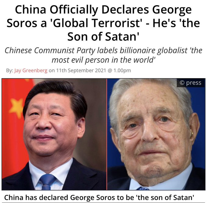 elisamariastel1's tweet photo. la Cina dichiara ufficialmente George Soros un terrorista globale.

È il figlio di Satana. https://t.co/8HOWrbAEZa