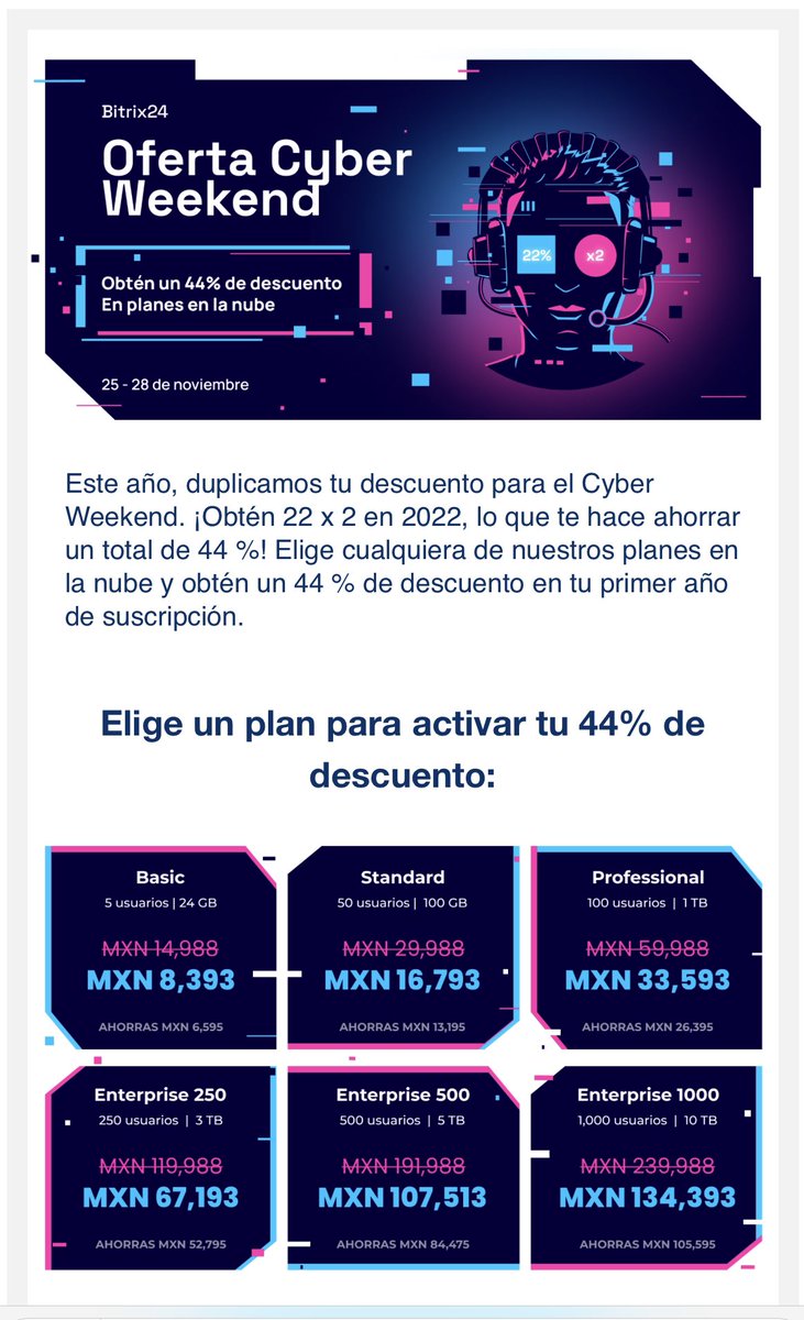 we_collab_tech's tweet image. Increíble promoción hasta el lunes. Si estabas pensando en contratar Bitrix24. Ahora es el momento. Escríbenos.