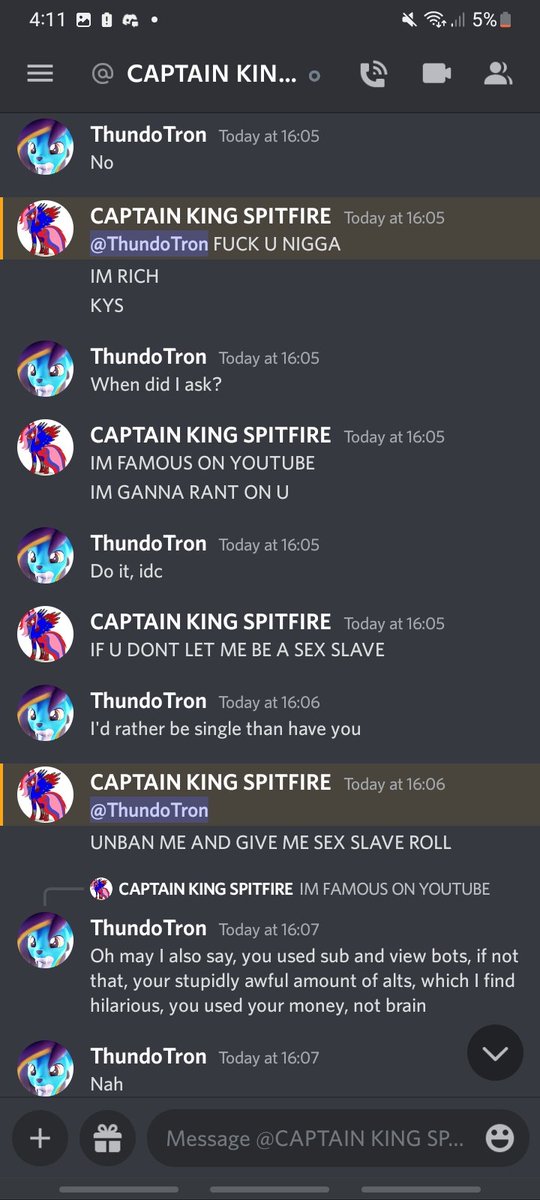 BurstLord513's tweet image. Well @kingdarklord117 is back once again, and now I'm his new target, how fascinating, and rather funny

I am sooo scared, but nah, more grossed out at his hideous picture.