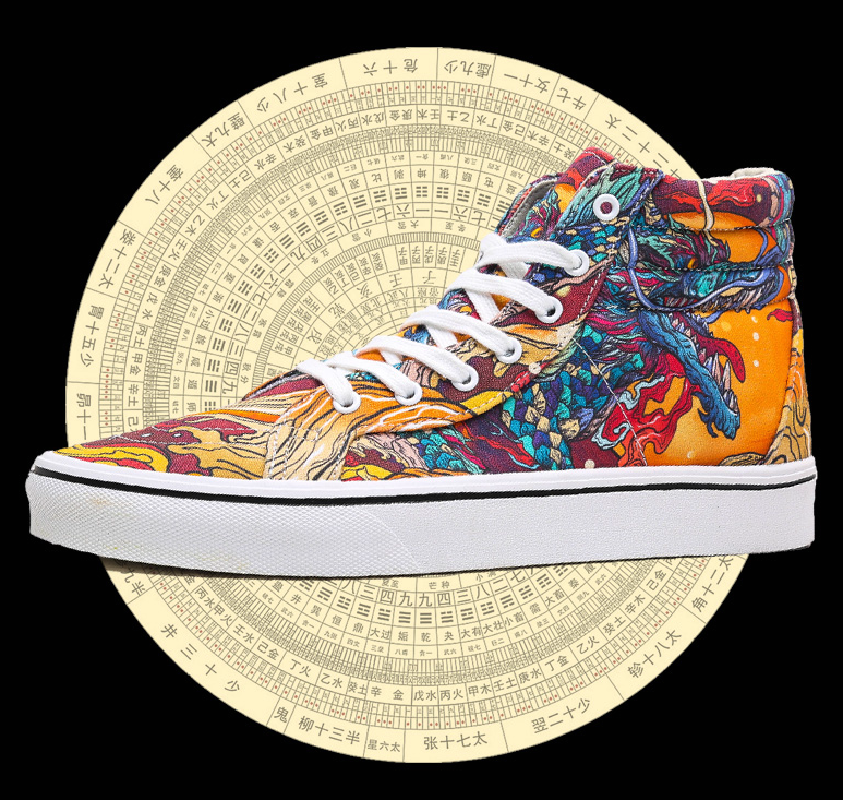 Street dance hiphop niche original canvas shoes son male tide shoes national wind graffiti Shanhaijing board shoes high top hand-painted shoes