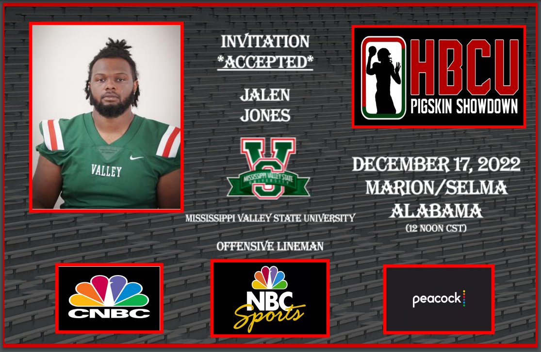 HbcuPigskin's tweet photo. We are excited to announce that Mississippi Valley State OL - Jalen Jones (@ja75n) has accepted his invitation to the 2nd Annual HBCU Pigskin Showdown! https://t.co/71sguKMDmZ