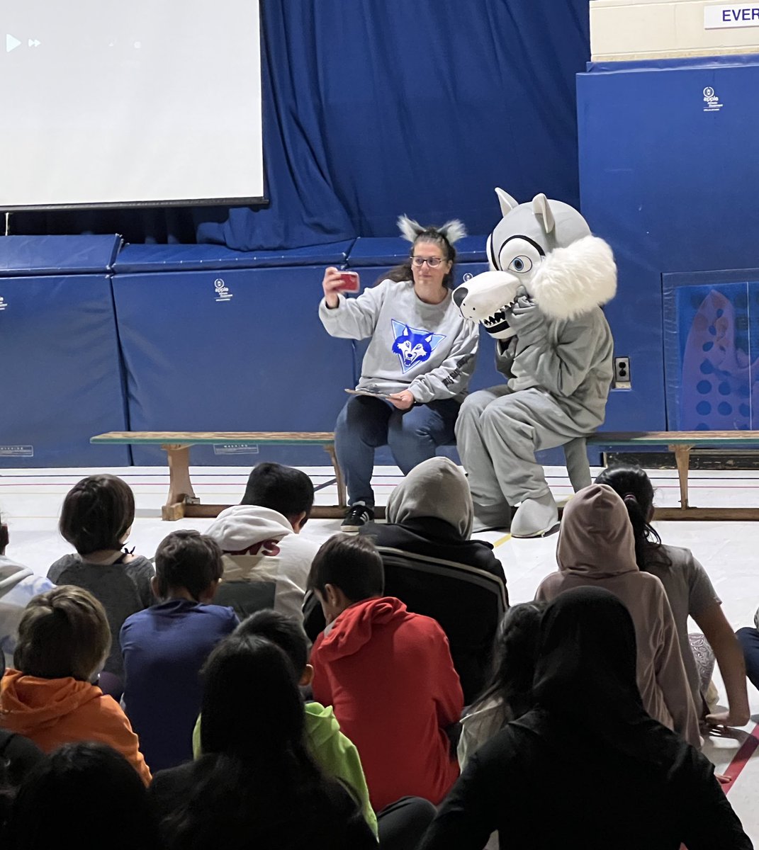 WolvesPrincipal's tweet photo. It was our Teamwork character trait assembly today. So proud of our Wolves 🐺 and how respectful they are for adults but also their peers. Yes, it was spirit day and staff were wearing their Wolf ears 🤣 @GEDSB https://t.co/kqF64egwjl