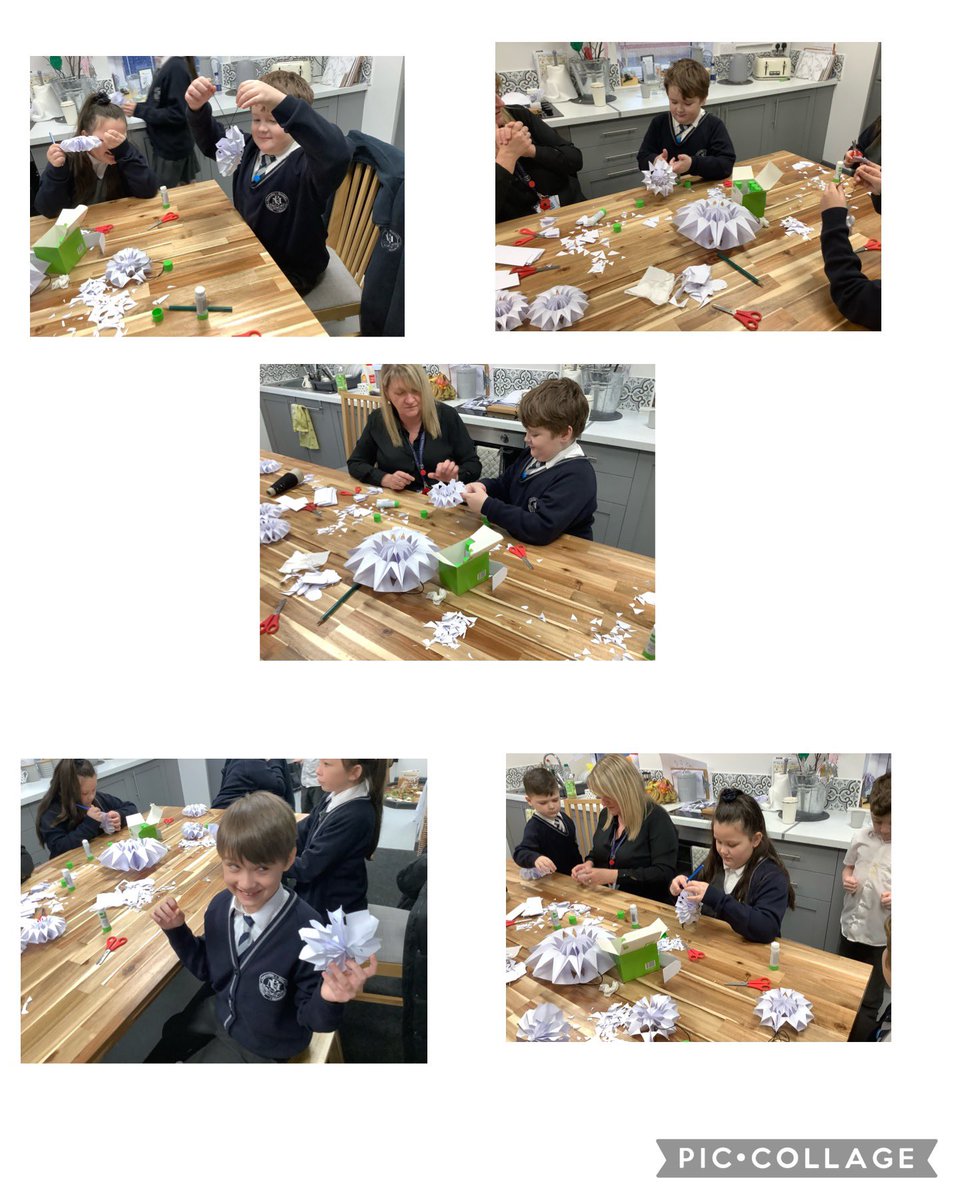 MonksdownHive's tweet photo. For ‘Art Week’ the children in KS2 Nurture made some fantastic snowflakes! They made their own patterns,  cut them out and glued all of their pieces together. Look how hard they are concentrating! Well done everyone.@MonksdownMakes https://t.co/FnbzUKWjn3
