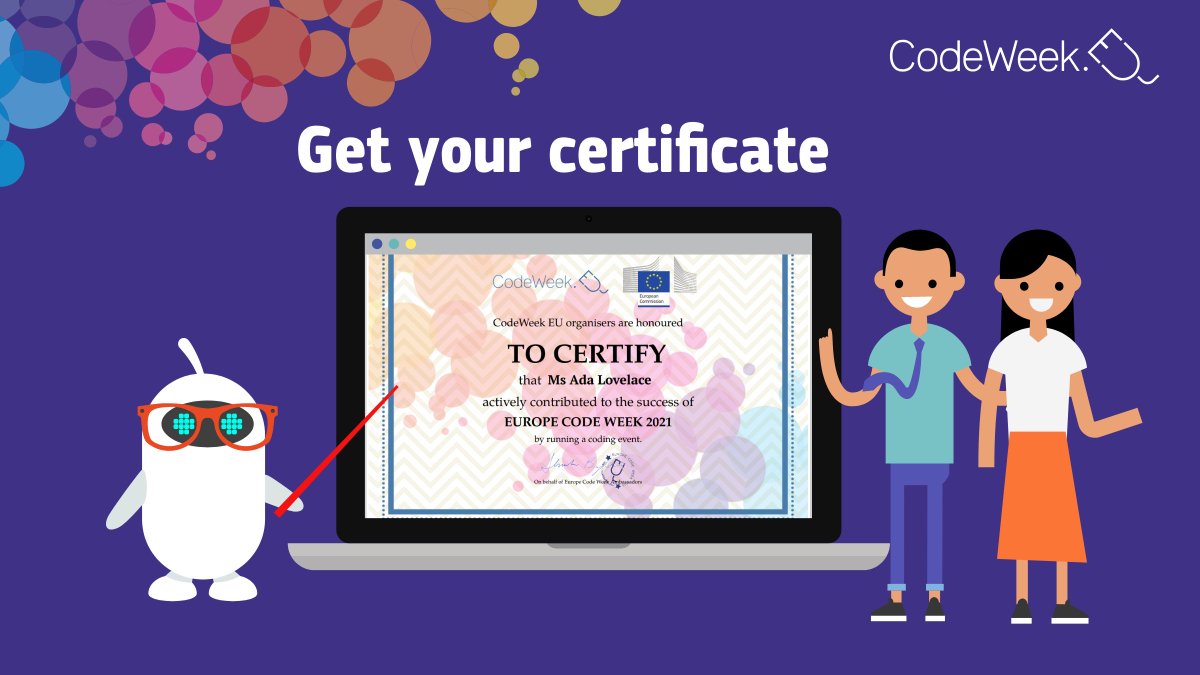 If you took part in #CodeWeek this year, your efforts deserve to be celebrated 👏

Claim your FREE certificate in just a few simple steps: blog.codeweek.eu/how-to-get-a-c…