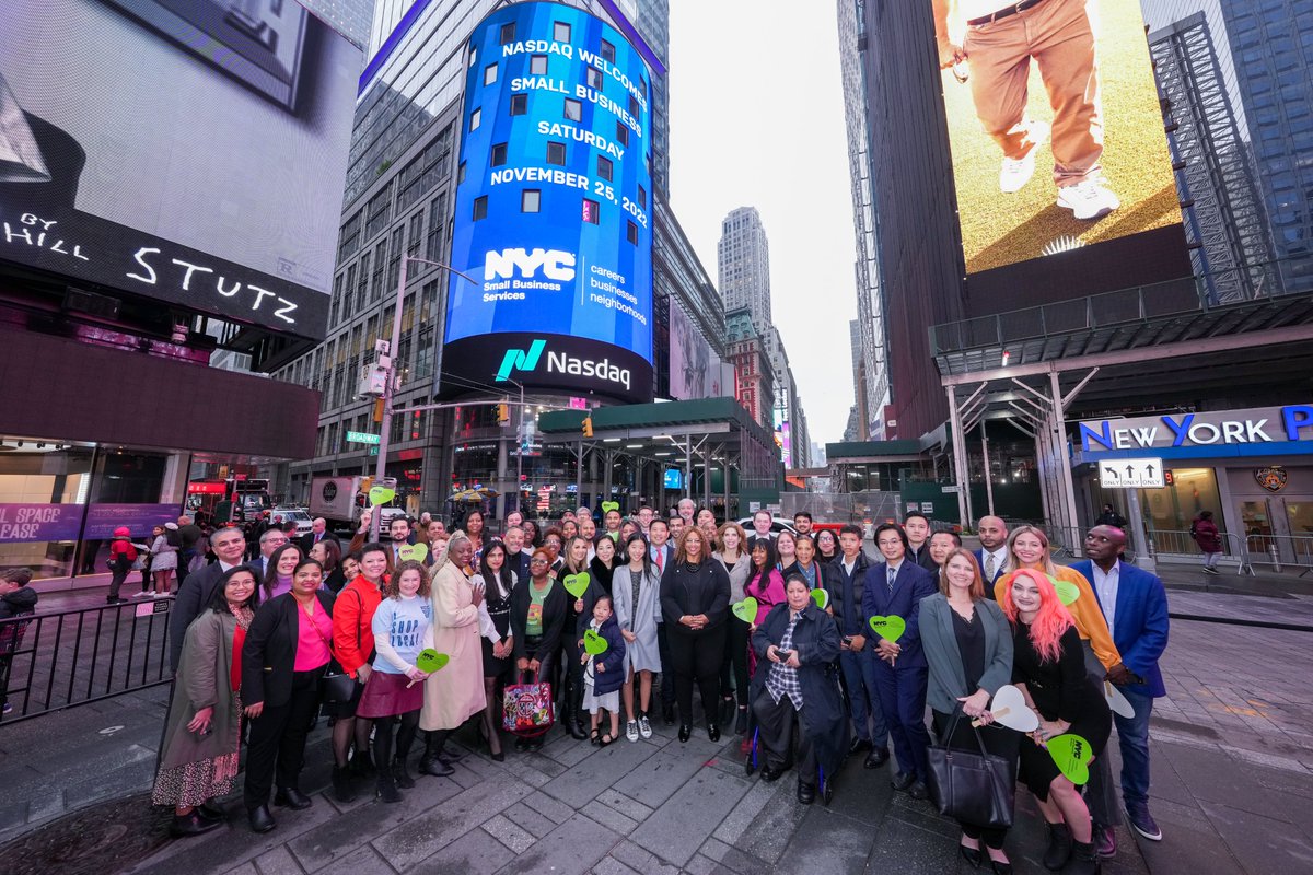 NasdaqExchange's tweet photo. Small business, large impact.  Ahead of #SmallBusinessSaturday on 11/26, we welcome 
@NYC_SBS  New York City Mayor, Eric Adams (@NYCMayor) and @CandaceWaterman to honor and celebrate small businesses &amp; their influence on communities across the five boroughs.🛎  #ShopYourCity https://t.co/BrufmU5coi