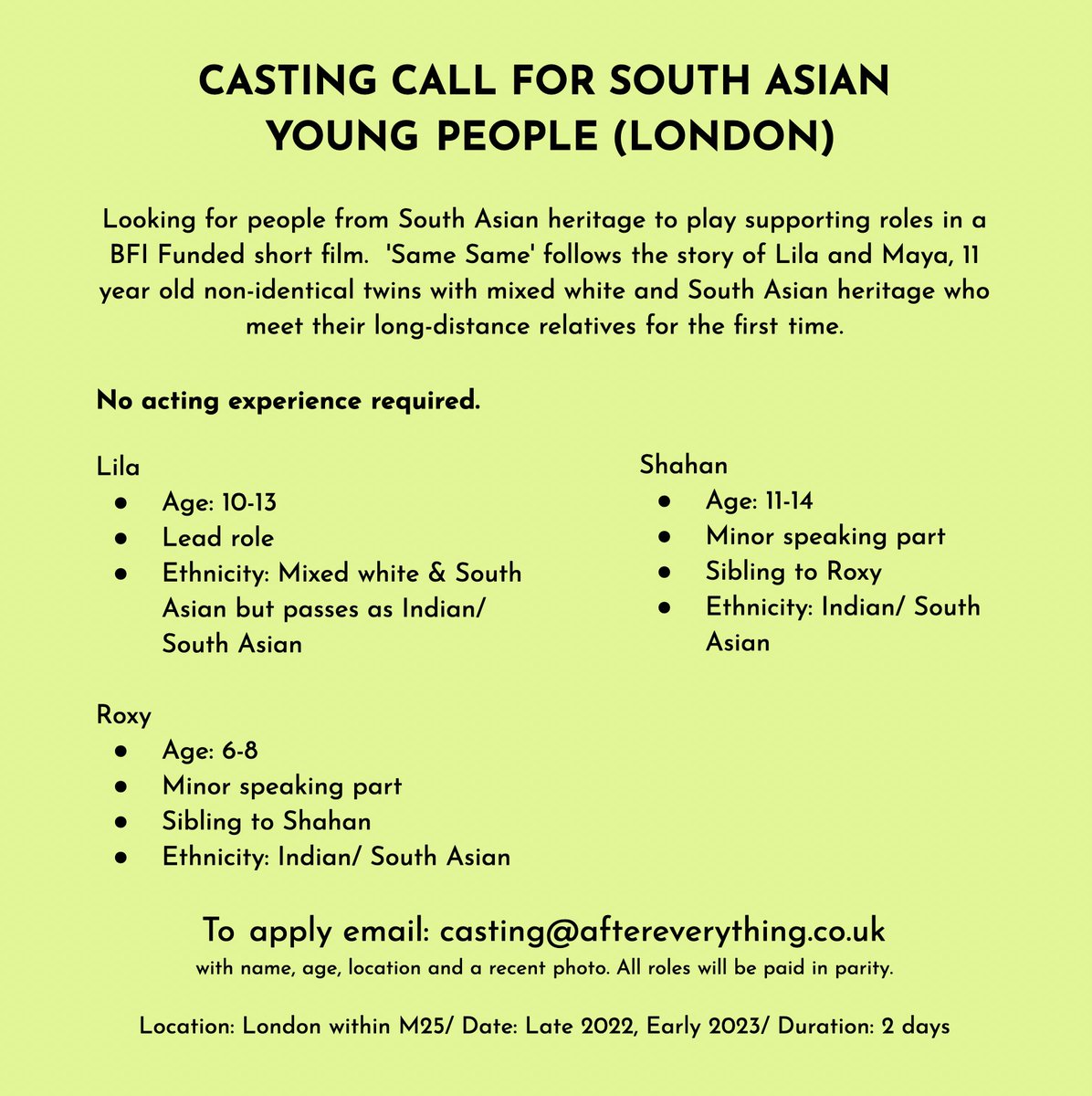 KaliTheatreUK's tweet image. Casting opp (not a Kali opp):