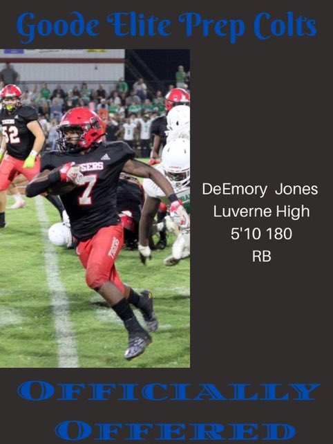 BucJones_7's tweet photo. Thankful for my first offer from @GoodeElitePrep. More than blessed for this opportunity. @DexPreps @AlabamaRecruit @TroyRecruiting https://t.co/4HNxnAlB0a