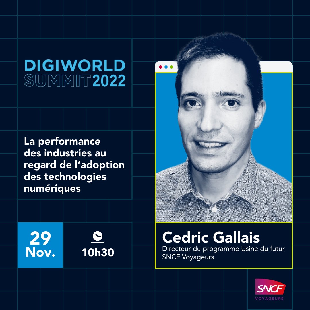 SNCFNumerique's tweet photo. 📅À vos agendas ! @CedricGallais, Directeur du programme Usine du Futur @SNCFVoyageurs , vient s’exprimer sur "La performance des industries au regard de l'adoption des technologies numériques" lors du salon @IndustriesFutur #BE40. Intéressé.e.s? RDV ici : https://t.co/jnpWTdRqtm https://t.co/XrJ0K6VvSw