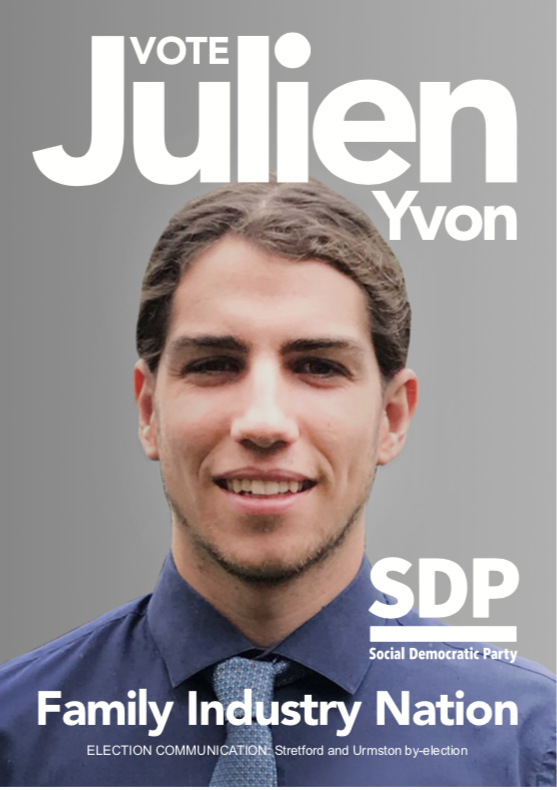The Social Democratic Party is delighted to announce Julien Yvon as SDP candidate in the forthcoming Stretford and Urmston Parliamentary by-election on the 15th December 2022.

<a href="/TheSDPNorthWest/">SDP North West</a> is campaigning and invites friends to spread the word...  Vote SDP.

<a href="/SDPhq/">Social Democratic Party</a> 
<a href="/jwyvon/">Julien Yvon 🚜</a>