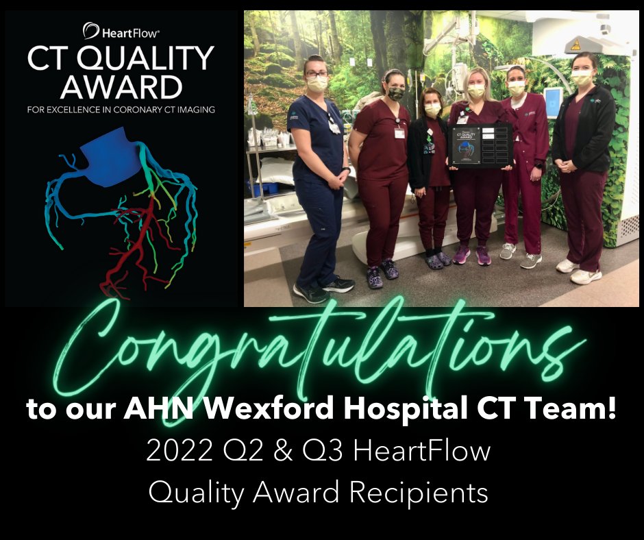 AHNImaging's tweet photo. Congratulations to our AGH Imaging Team who celebrated receiving the HeartFlow CT Quality Award for both Q2 and Q3 of this year!!

@AHNtoday #HeartFlow #1000Cases #CTQuality #WexfordHospital
 #AHNWexford https://t.co/3EuxxOnioS