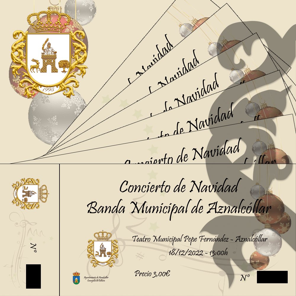 Ya están disponibles las entradas del concierto de navidad de nuestra banda.
Puntos de venta:
Local de la banda los lunes, miércoles y viernes de 17:00h a 21:00h
A los miembros de la banda de música.
Llamando o escribiendo al teléfono 634 449 967.
#suenaaznalcollar