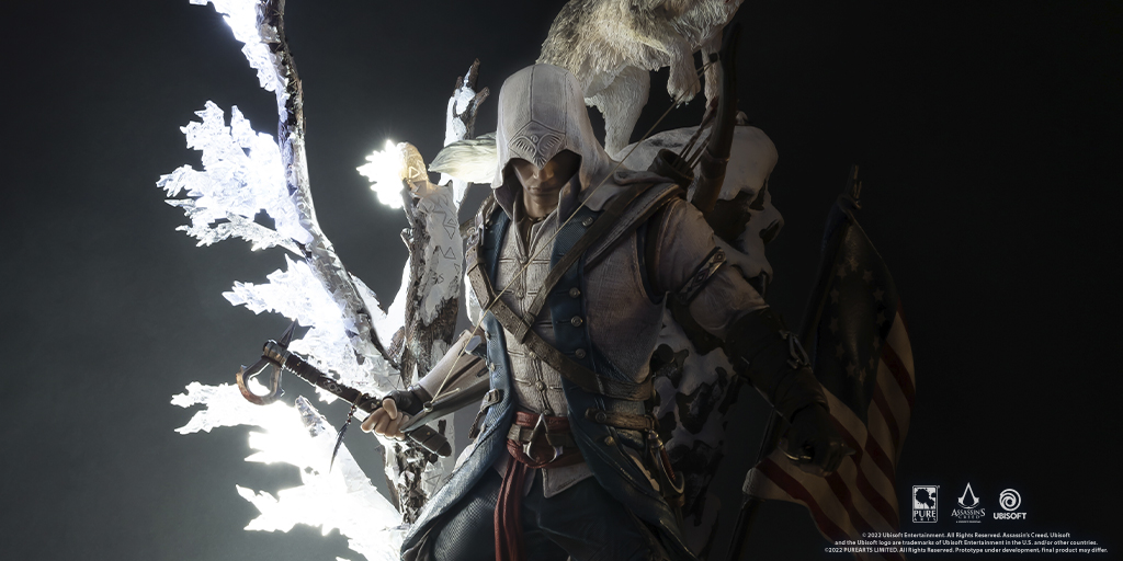 PureArtsLimited's tweet photo. Our Assassin's Creed®: Animus Connor Statue features LED lit animus feature on a snowy rock bluff. In his hand he holds his iconic tomahawk and behind him stands a fierce and mystical wolf. 🐺#AssassinsCreed #AC15

Pre-order HERE ➡️ https://t.co/PD6qPuVfkR https://t.co/MI48i3iUMe