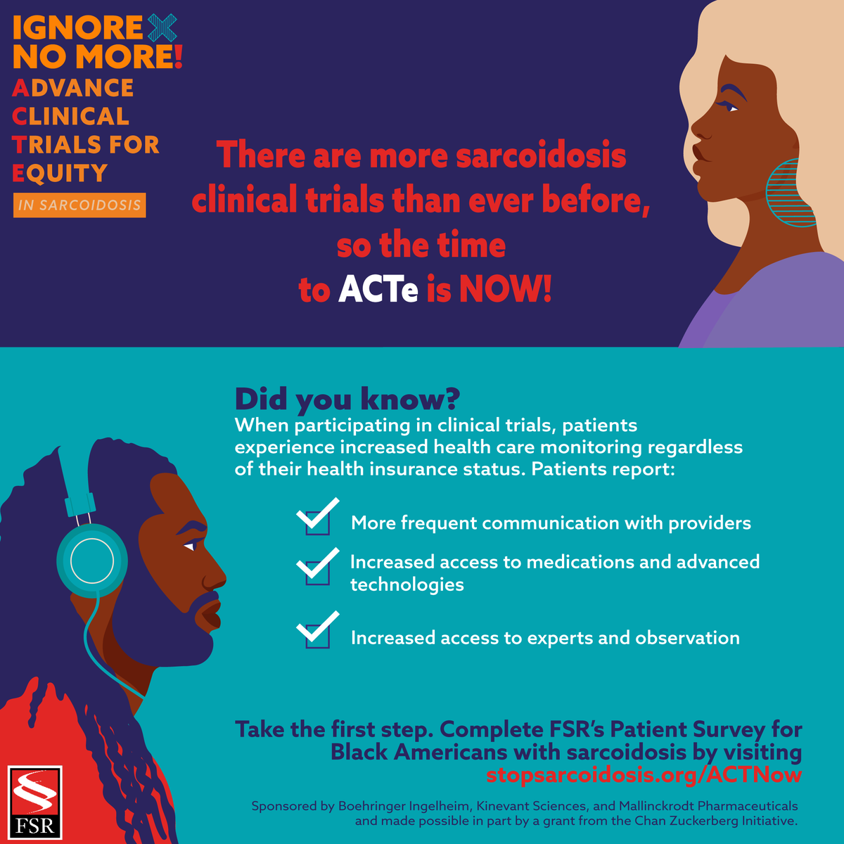 TempleHealth's tweet photo. #BlackAmericans are 2.5x more likely to have #sarcoidosis than White Americans &amp; have a mortality rate 12x higher. Help us close the gap. ACTe Now by taking this patient survey https://t.co/JE579tz0qB #IgnoreNoMoreACTNow #ClinicalTrials #Research #Equity #RareDisease #BlackHealth https://t.co/JkAGmOUMt7