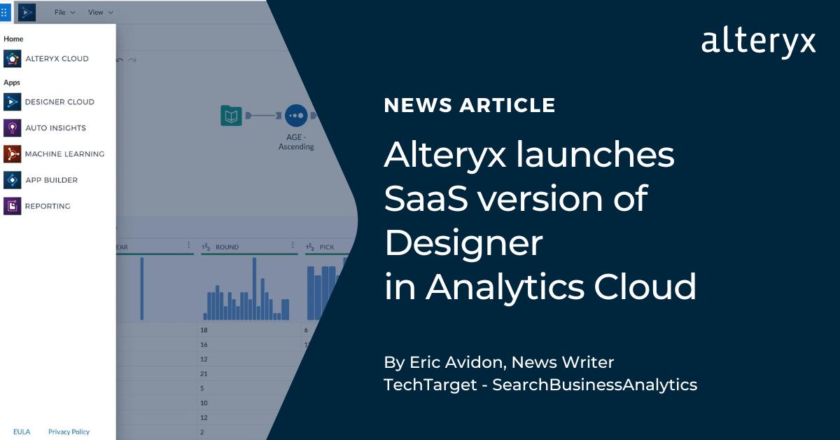 Bob_Fitzpatrick's tweet image. Want to learn more about our #DesignerCloud update? Check out this @TechTarget article from @ericavidon where Alteryx’s @jay_henderson provides insights on:

1️⃣  New cloud capabilities
2️⃣  Our cloud momentum
3️⃣  The road ahead to #AnalyticsForAll!

Read: ow.ly/VUz6104g3Cs