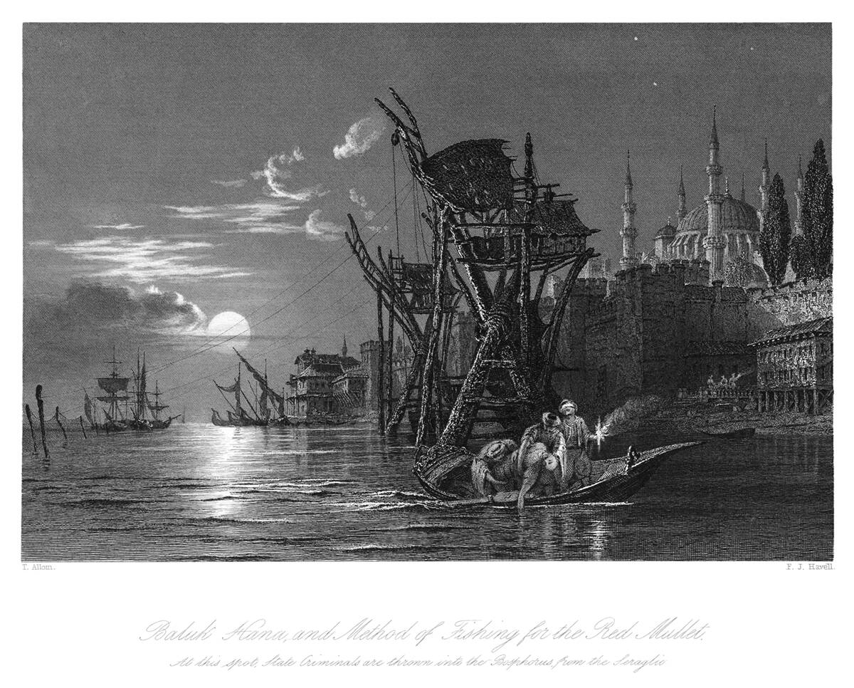 Fish-house and method of fishing for the red mullet. homas Allom from Constantinople: and the Scenery of the Seven Churches... by Robert Walsh, London, New York, Paris: [1838-1840] oldbookillustrations.com/illustrations/…
