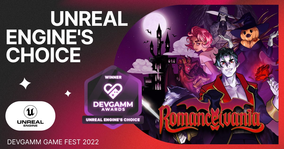 DevGAMM's tweet photo. Romancelvania by @TheDeepEndGames is the @UnrealEngine's Choice at #DevGAMM Awards🏆 https://t.co/5JopQup33c
