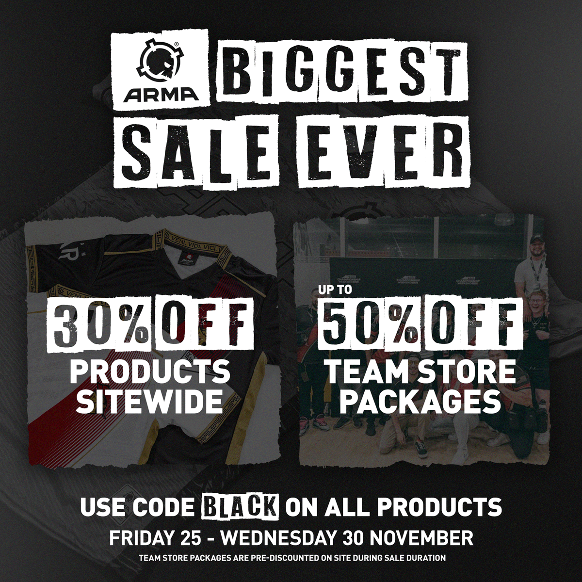 ARMAgg's tweet photo. BLACK FRIDAY SALE 2022, OUR BIGGEST EVER

🔸30% OFF ALL PRODUCTS SITEWIDE 
🔸UP TO 50% OFF OFF TEAM STORE PACKAGES

25-30 NOVEMBER, USE CODE BLACK
LIVE NOW: https://t.co/WYGgnm9aVS https://t.co/fHcCJHTqXO