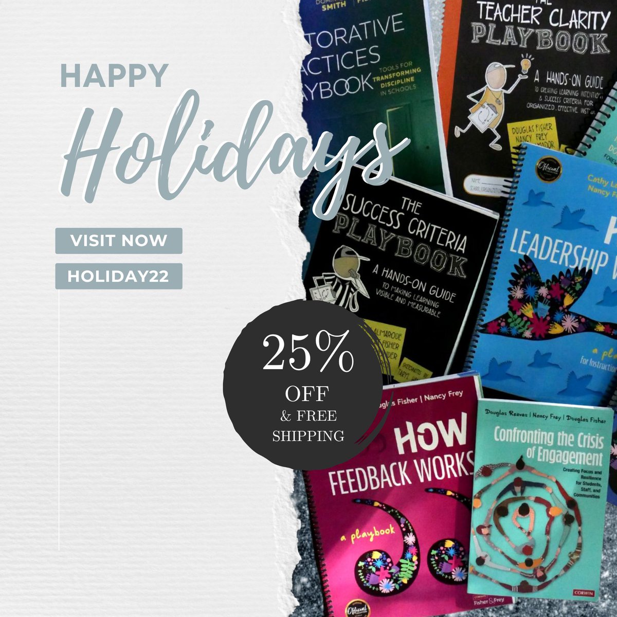 DFISHERSDSU's tweet photo. From now until New Year's Eve, @Corwin_Press is offering 25% off and free shipping on all of our books! ❄️☃️
️
Use code HOLIDAY22 at checkout and view all of our books at https://t.co/h5fcODTqp8
#HolidaySale #EducatorsofIG #BlackFriday #CyberMonday #BookDeals # https://t.co/NYeLTMJhq1