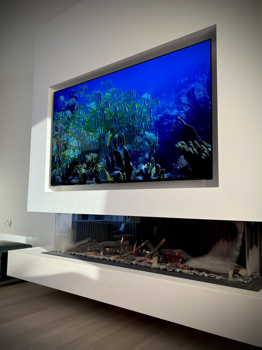 Beautiful fireplace installation today with Burning Desires, Fulwood. Amazing picture and sound on this Sony OLED with and acoustic screen from Richer Sounds Preston.