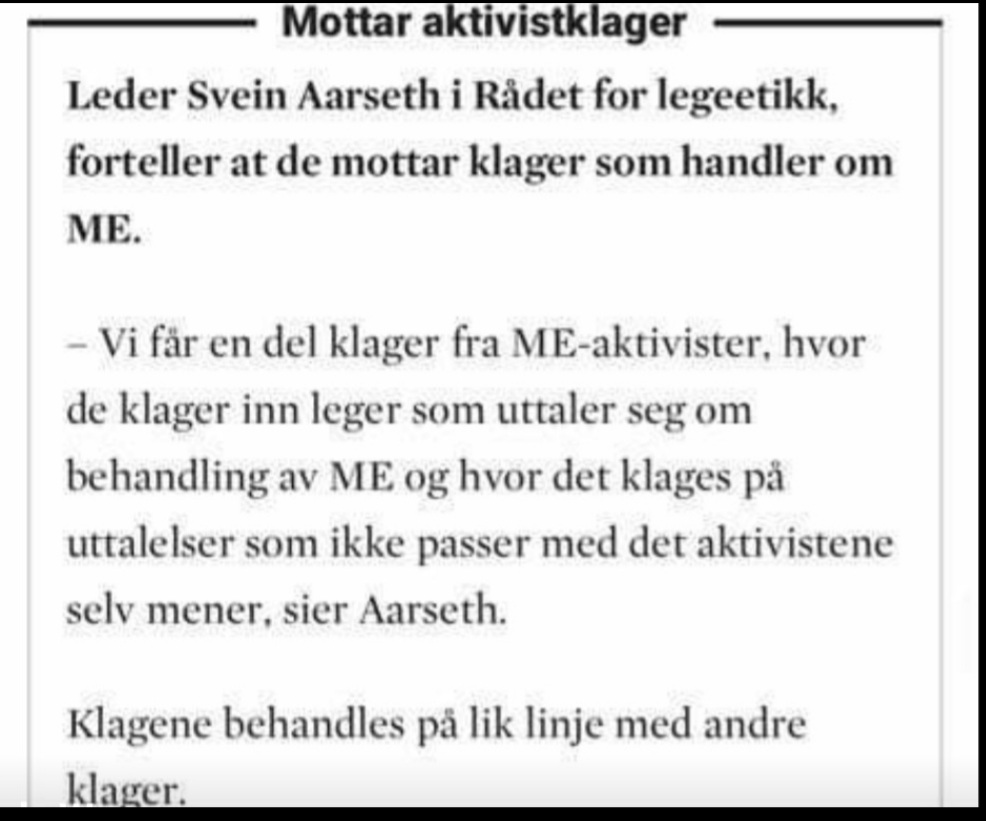 Recovrnot's tweet photo. @kaveh_rashidi skriver i @Nettavisen at "Rådet for legeetikk er helt fantastiske! De behandler alle helt likt."
Men det stemmer ikke, se hva @AarsethSvein skriver i DB når ME syke klager på leger som anbefaler de alternativ behandling😳 Etisk råd kaller pasienter for aktivister! https://t.co/syp3Lvqyjh