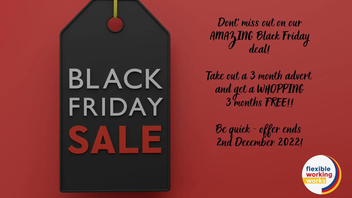 Flexible working for everyone (@flexworkworks) on Twitter photo Don't miss our fantastic Black Friday offer! Contact us at info@grow4th.co.uk to book you place.
You'll have to be quick! Offer ends 2nd December 2022! buff.ly/2GqfbSq
#flexibleworking #blackfriday Don't miss our fantastic Black Friday offer! Contact us at info@grow4th.co.uk to book you place.
You'll have to be quick! Offer ends 2nd December 2022! buff.ly/2GqfbSq
#flexibleworking #blackfriday