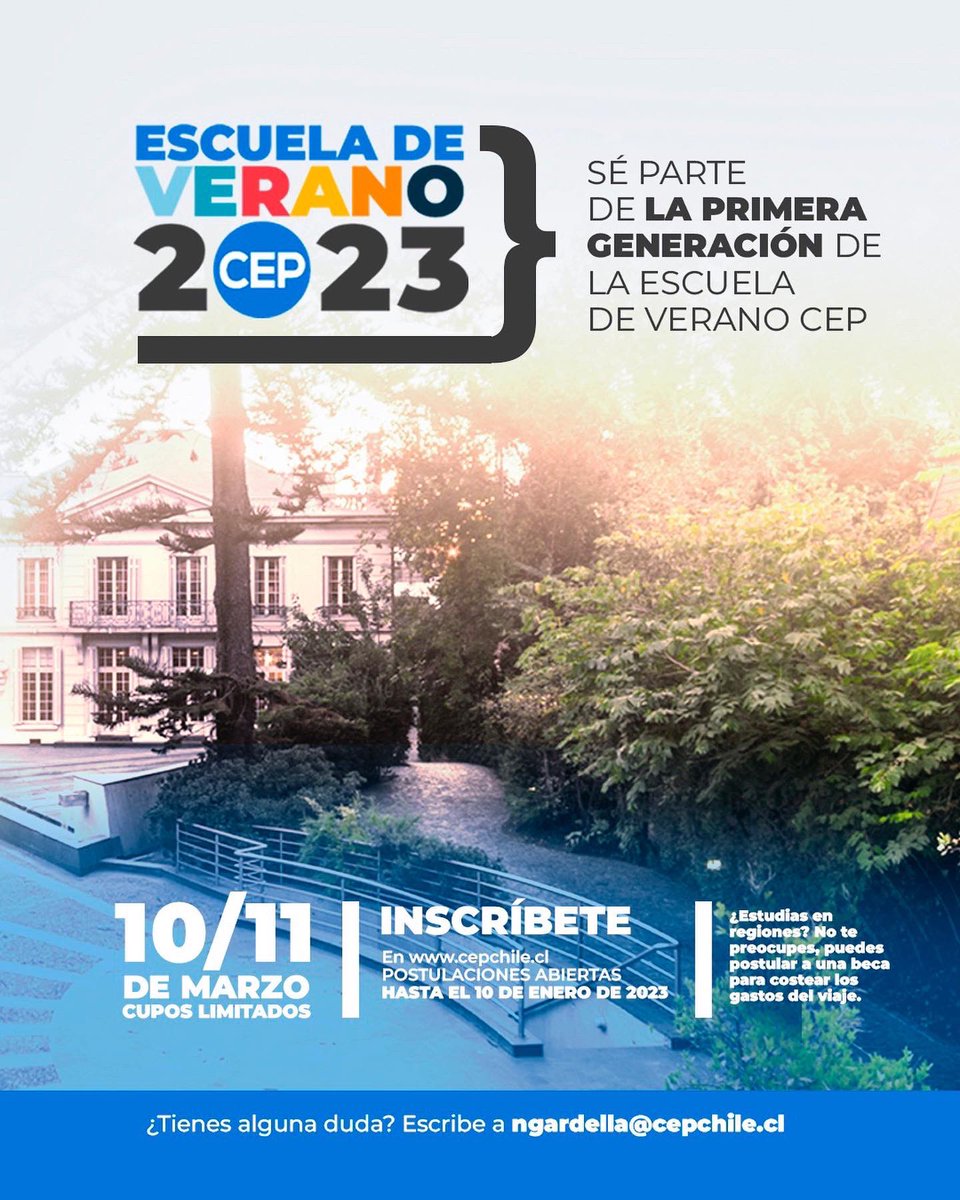 cepchile's tweet photo. #EscuelaDeVeranoCEP ¡Te invitamos a participar en nuestra primera escuela para jóvenes!

Explora junto a nuestros investigadores, distintos aspectos de las transformaciones que vive Chile.

→ Conoce más detalles e inscríbete aquí: https://t.co/Qm3OLOU3kX https://t.co/3nLd2rNtmz