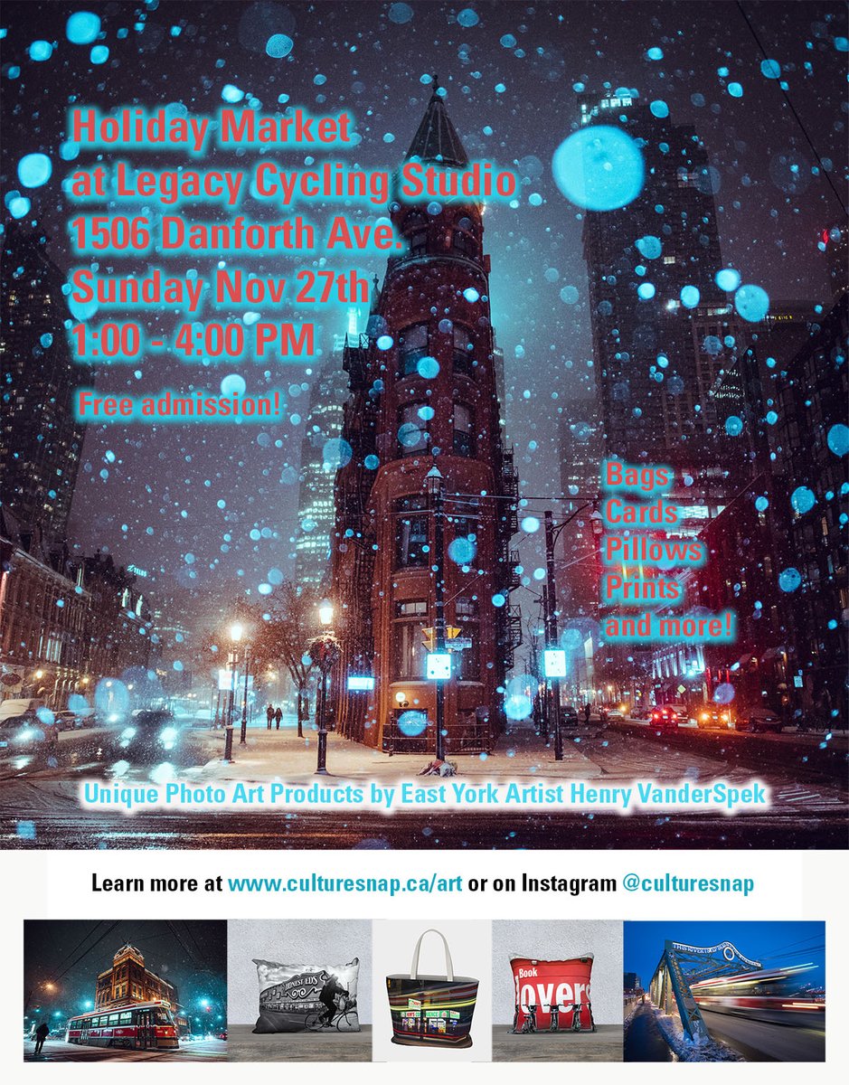 culture_snap's tweet photo. The latest email to my subscribers - including a holiday market this Sunday @legacycycling from 1-4 PM. Also mentions of exhibits at @agotoronto and @cardinalgallery Culture Snap News: Danforth East Holiday Market this Sunday! - https://t.co/504uyTwiWZ #DanforthEast #eastendlove https://t.co/14PQ57xFMF