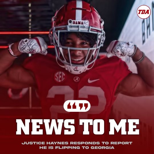5-Star RB Justice Haynes confirms he is still rolling with Alabama.