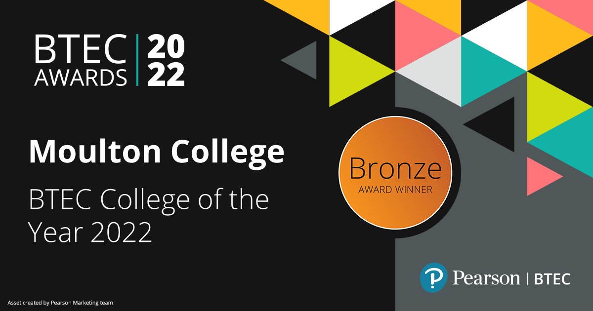 We are bronze award winners! Proud to announce that we have won bronze in the prestigious #BTECAwards2022 in recognition of the transformation we have undergone in recent years, culminating in last year’s ‘Good’ rating from Ofsted. #proud #TeamMoulton

ow.ly/690850LN93R