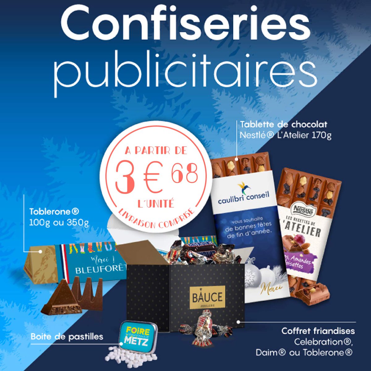 Pour les fêtes, découvrez les coffrets confiseries personnalisés. Celebration, Daim, Toblerone, Nestlé.
#goodies #objetspublicitaires #objetspersonnalisés #objetpublicitaire #objetpersonnalisé #cadeauxdaffaires #madeinfrance #gourmandise #chocolat #confiserie