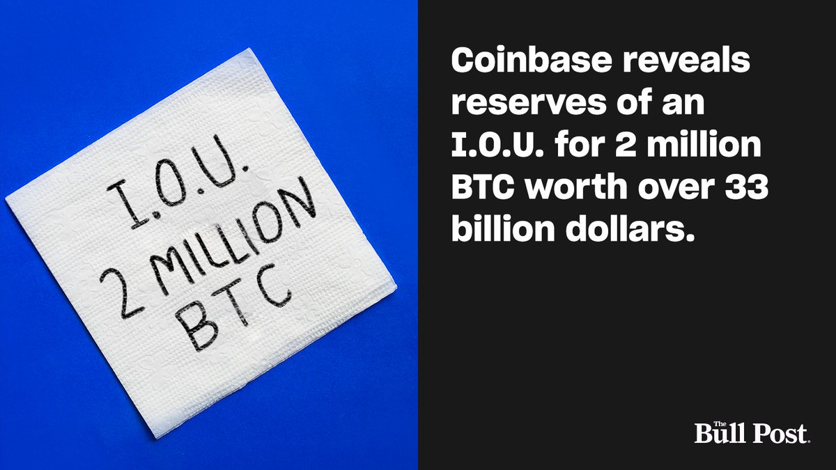 bullpost's tweet photo. To put investor concerns at rest, Coinbase CEO Brian Armstrong has confirmed that the I.O.U. is safely held in cold storage. https://t.co/YpHA0VKzMj
