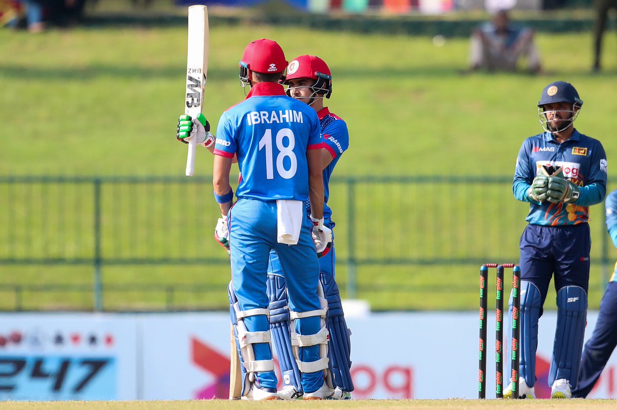 AFG_Sports's tweet photo. Second classy ODI ton by @IZadran18 &amp; rest of the top order helped us post a competitive target of 294 on a flat deck. @fazalfarooqi10 &amp; @GbNaib bowled their hearts out to clinch a 60 run victory over @OfficialSLC in Super League. Inched a step closer to @cricketworldcup. #AFGvSL https://t.co/H9X7qmNIS3